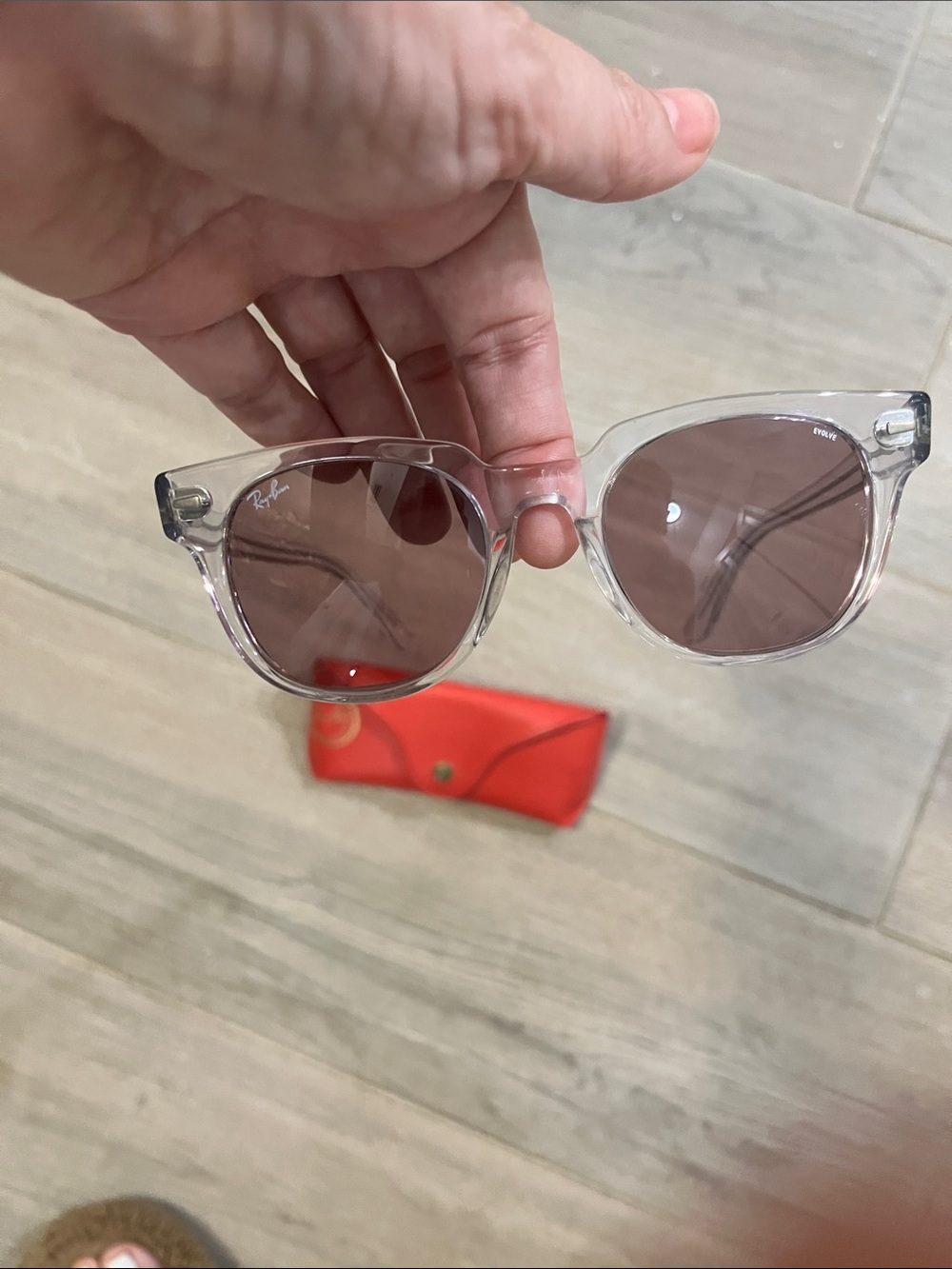 Ray-Ban Clear Frame Sunglasses with Pink lenses - Picture 2 of 6